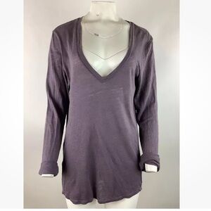 Stateside Sz L 100% Linen Long Sleeve Tunic Top Purple Semi Sheer Pullover